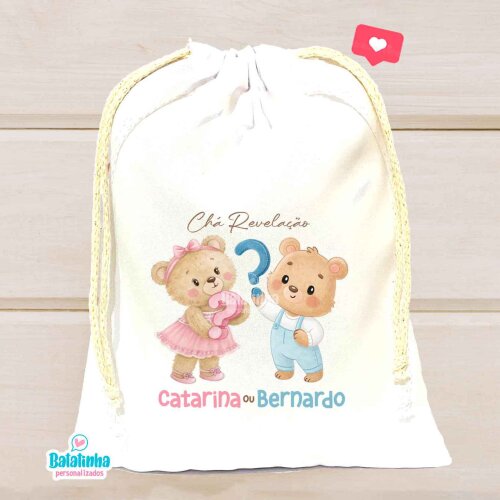 Saquinho Chá Revelação Personalizado com Nome Lembrancinha Chá de Bebê