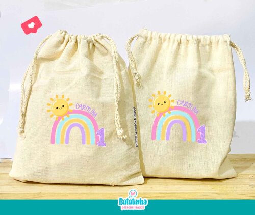 Saquinho de Algodão Personalizado Minha Primeira Volta ao Sol para Lembrancinha de Festa Infantil