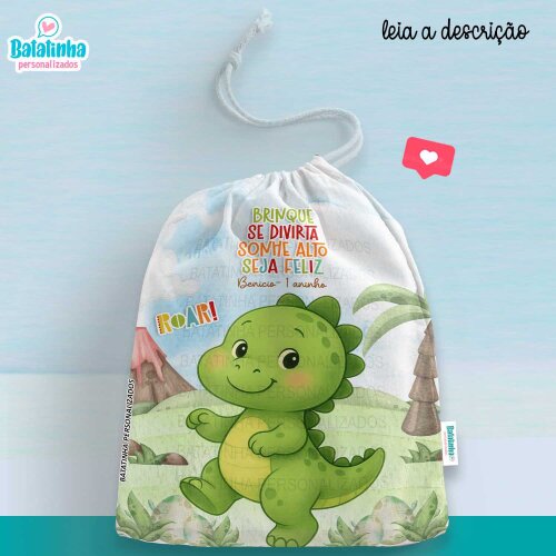 Saquinho Dinossauro Personalizado com Nome Lembrancinha Festa Infantil