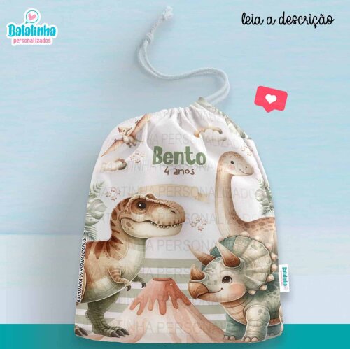 Saquinho Dinossauro Personalizado com Nome Lembrancinha Festa Infantil