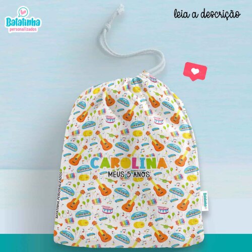 SSaquinho Instrumentos Musicais Personalizado com Nome Lembrancinha Festa Infantil