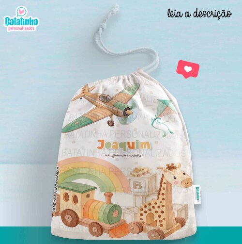 Saquinho Brinquedos Personalizado com Nome Lembrancinha Festa Infantil