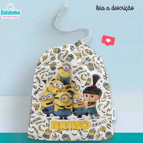 Saquinho Agnes Personalizado com Nome Lembrancinha Minions Festa Infantil