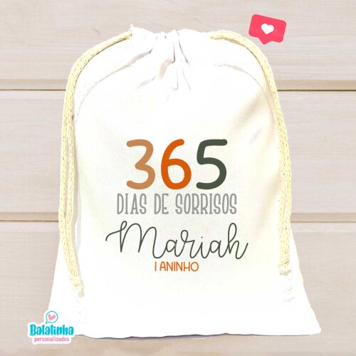 Saquinho 365 Sorrisos Personalizado com Nome Lembrancinha Festa Infantil