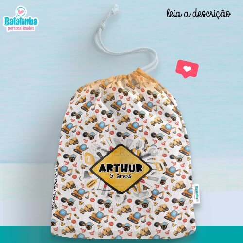 Saquinho Personalizado Construtor com Nome Lembrancinha Festa Infantil