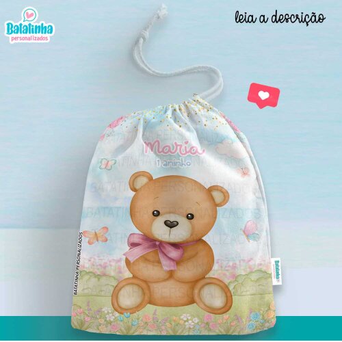 Saquinho Ursinha Personalizado com Nome Lembrancinha Festa Infantil