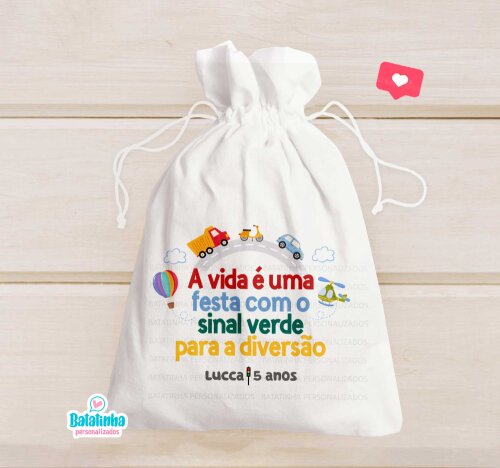 Saquinho Personalizado Meios de Transporte para Lembrancinha de Festa Infantil
