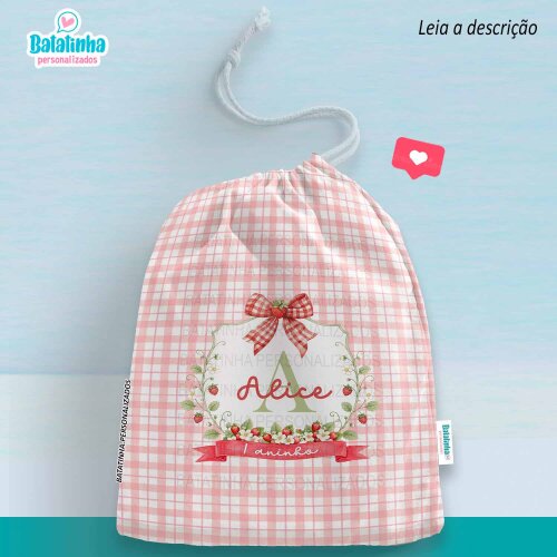 Saquinho Personalizado Morango com Nome Lembrancinha Festa Infantil