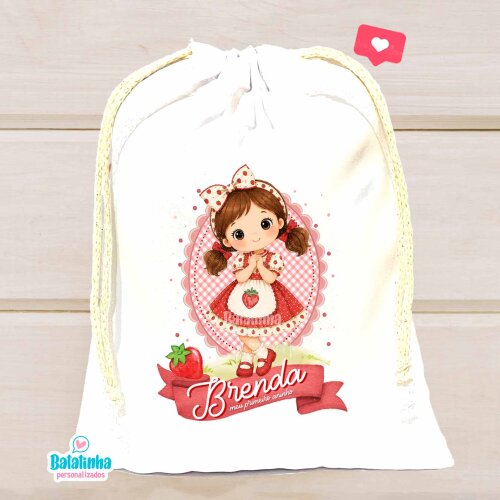 Saquinho Personalizado Morango com Nome Lembrancinha Festa Infantil