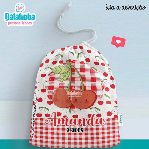 Saquinho Personalizado Cerejinha com Nome Lembrancinha Festa Infantil