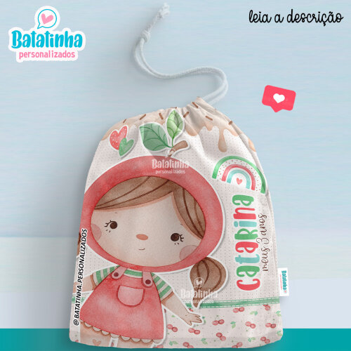 Saquinho Personalizado Cerejinha com Nome Lembrancinha Festa Infantil