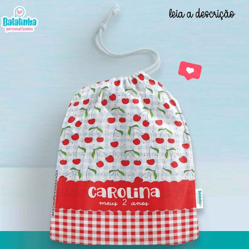 Saquinho Personalizado Cerejinha com Nome Lembrancinha Festa Infantil