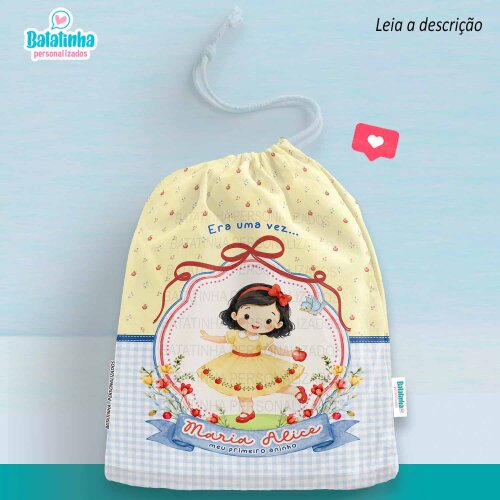 Saquinho Personalizado Branca de Neve com Nome Lembrancinha Festa Infantil