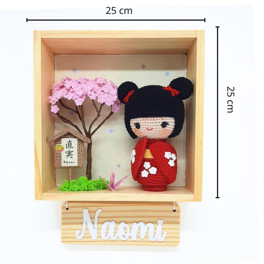 Enfeite porta maternidade oriental Kokeshi e sakurá