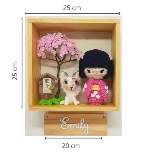 Enfeite porta maternidade oriental Kokeshi, sakurá e cachorrinho
