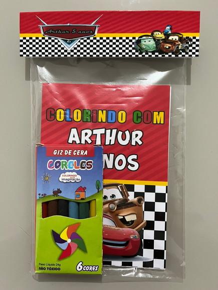Kit para Colorir Revistinha com Giz de Cera Carros