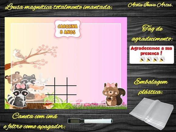 Lousa Magnética + Jogo da Velha Bosque Encantado c Embalagem