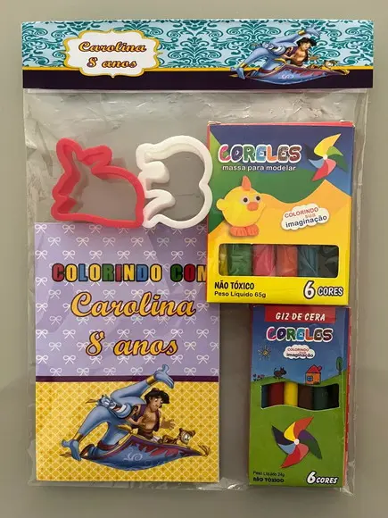 Kit para Colorir + Kit Massinha com Giz de Cera Aladdin