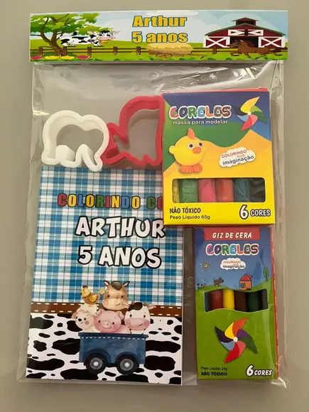 Kit para Colorir + Kit Massinha com Giz de Cera Fazendinha