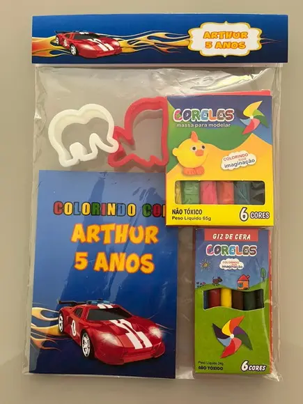 Kit para Colorir + Kit Massinha com Giz de Cera Hot Wheels