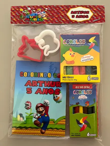 Kit para Colorir + Kit Massinha com Giz de Cera Super Mário