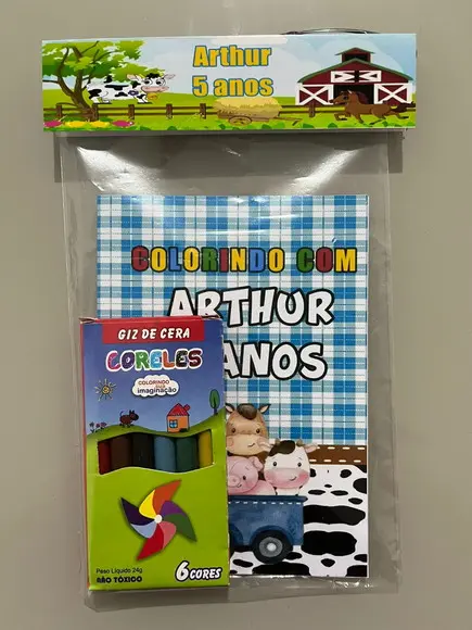 Kit para Colorir Revistinha com Giz de Cera Fazendinha
