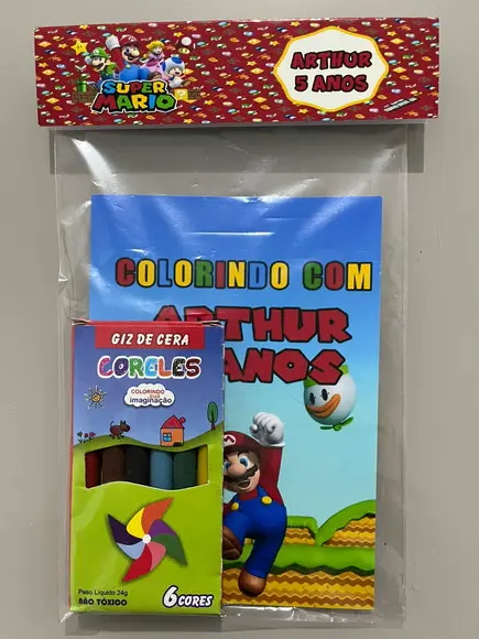 Kit para Colorir Revistinha com Giz de Cera Super Mário