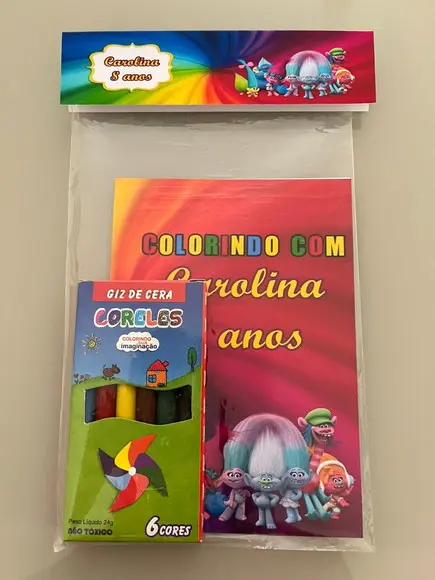 Kit para Colorir Revistinha com Giz de Cera Trolls