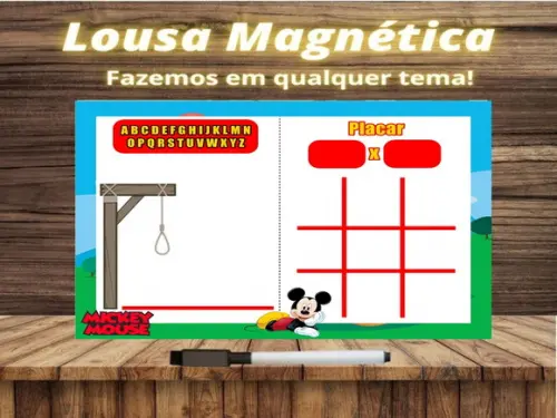 Lousa Magnética + Jogo da Velha + Forca Mickey com Embalagem