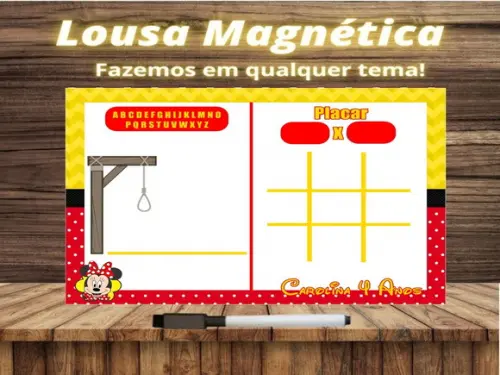 Lousa Magnética + Jogo da Velha + Forca Minnie com Embalagem