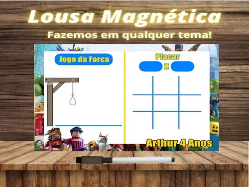 Lousa Magnética + Jogo da Velha + Forca Roblox com Embalagem