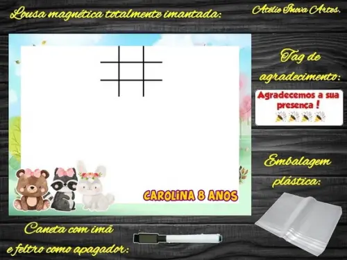 Lousa Magnética + Jogo da Velha Bosque Encantado c Embalagem