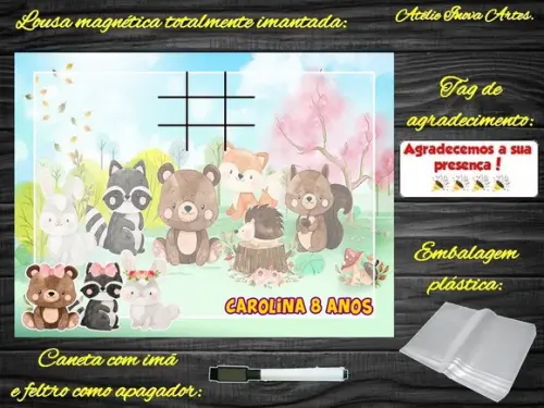 Lousa Magnética + Jogo da Velha Bosque Encantado c Embalagem