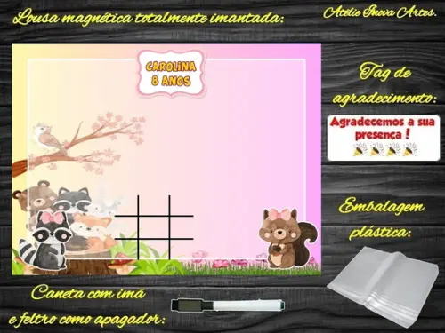 Lousa Magnética + Jogo da Velha Bosque Encantado c Embalagem