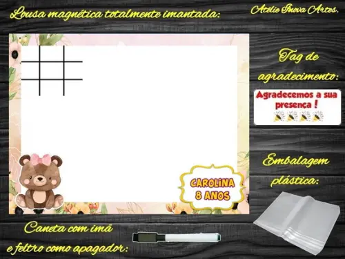 Lousa Magnética + Jogo da Velha Bosque Encantado c Embalagem