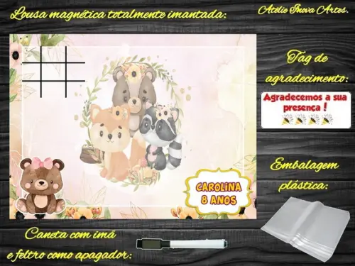 Lousa Magnética + Jogo da Velha Bosque Encantado c Embalagem