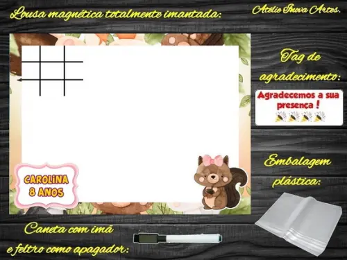 Lousa Magnética + Jogo da Velha Bosque Encantado c Embalagem
