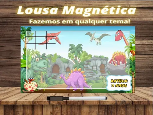 Lousa Magnética + Jogo da Velha Dinossauro com Embalagem