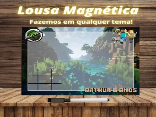 Lousa Magnética + Jogo da Velha Minecraft com Embalagem