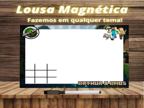 Lousa Magnética + Jogo da Velha Minecraft com Embalagem