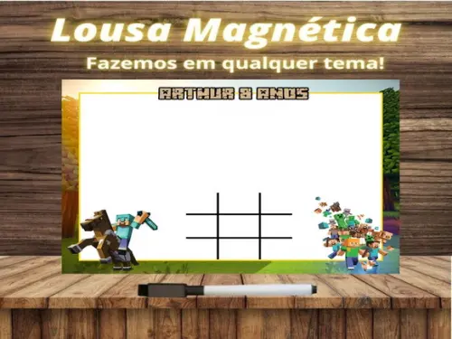 Lousa Magnética + Jogo da Velha Minecraft com Embalagem