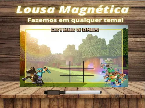 Lousa Magnética + Jogo da Velha Minecraft com Embalagem