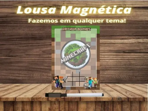 Lousa Magnética + Jogo da Velha Minecraft com Embalagem