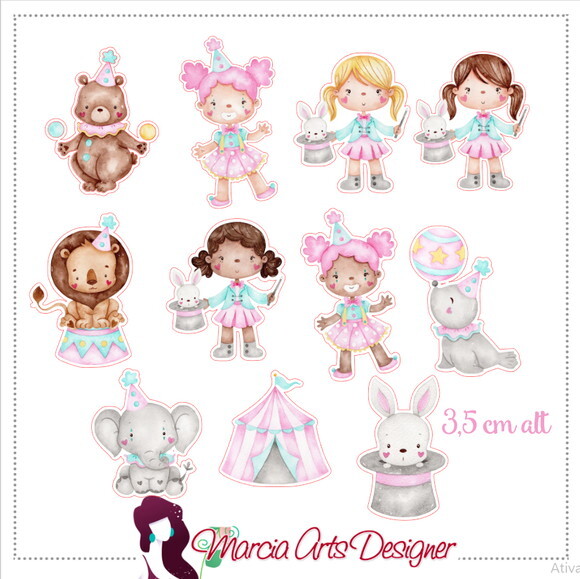 100 Apliques Circo Rosa Aquarela