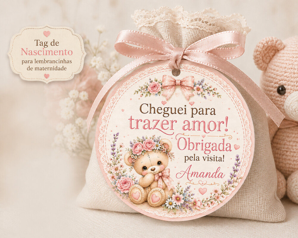 Tag redonda Maternidade Ursinha Shaby Chic