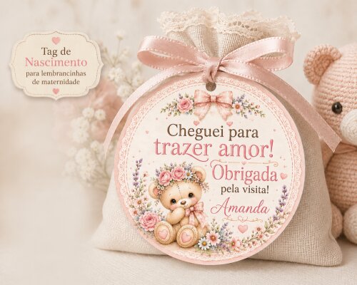 Tag redonda Maternidade Ursinha Shaby Chic