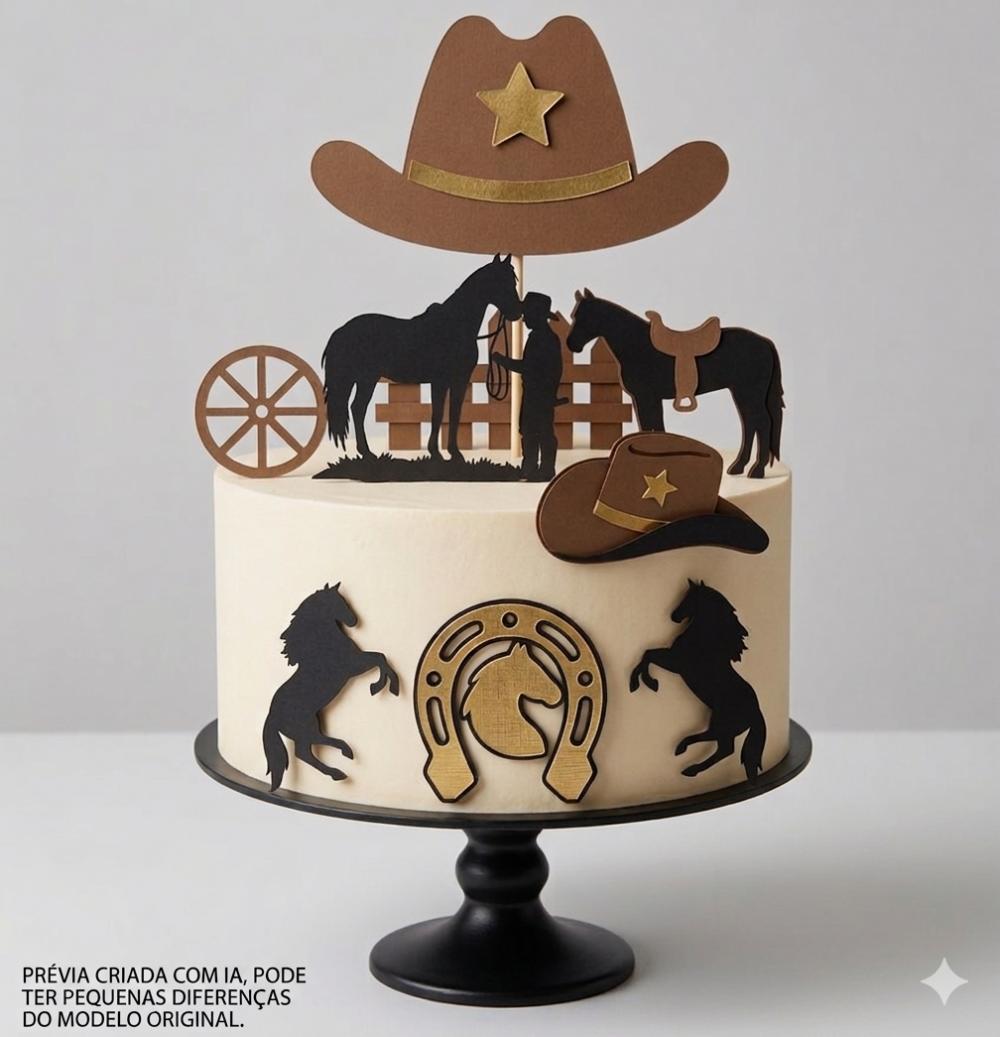 Arquivo de Corte Topo de Bolo Boiadeiro / Cowntry / Cowboy em Cam