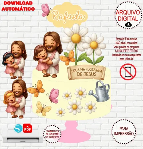 Arquivo de Corte Topo de Bolo Florzinha de Jesus