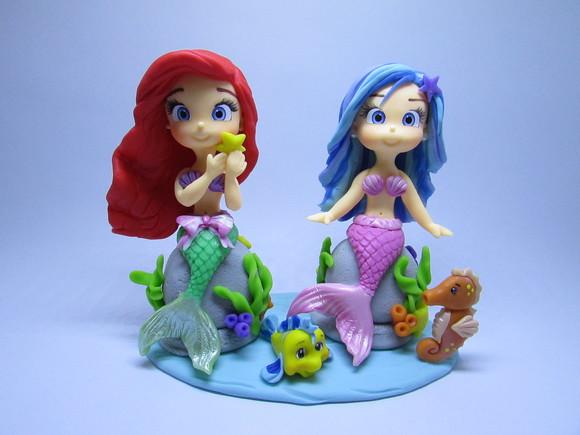 Topo Pequena Sereia Ariel + Sereia Calda Rosa - Biscuit