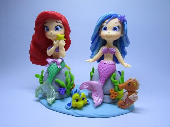 Topo Pequena Sereia Ariel + Sereia Calda Rosa - Biscuit
